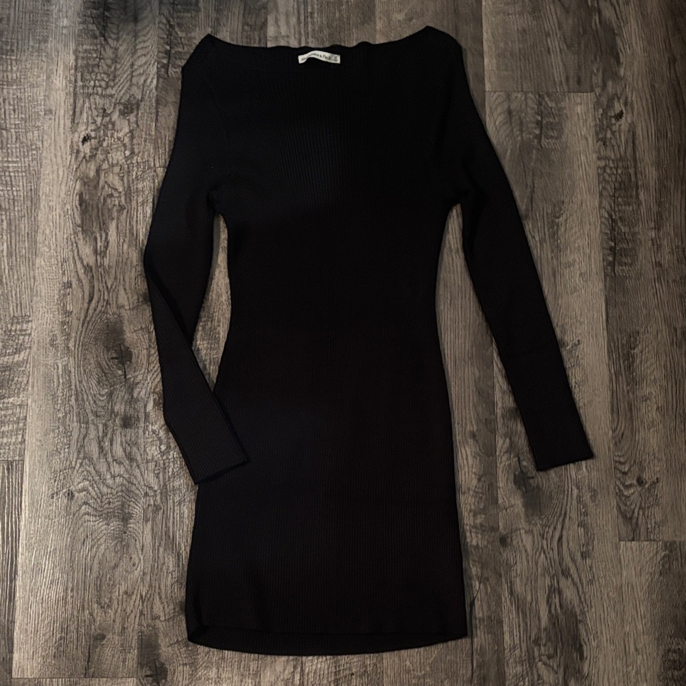 Abercrombie & Fitch Ribbed Scoop Neck Sweater Dress - Black - Size Large Petite